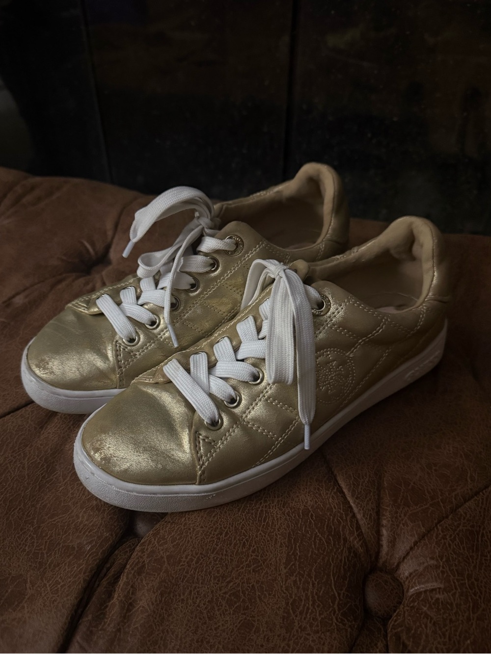 Guess Women's Gold Quilted Lace-Up Sneakers